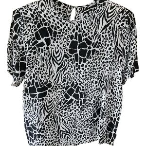 Noranoh Vintage Nordstrom Black and Cream Animal Patterned Blouse 100%silk NWT L